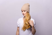 Ribbed Sand Cashmere Hat